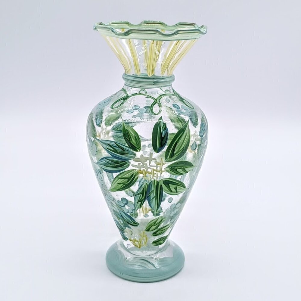 Tracy Porter Madeline Hand-Painted Blue Green Glass Bud Vase - Picture 2 of 5